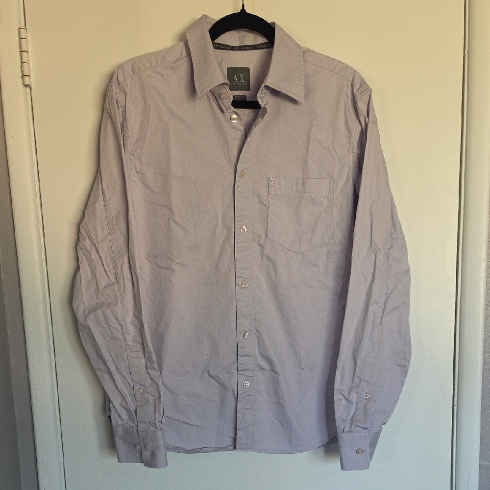 A/X Armani Exchange Men's Light Lavender Button-Down Shirt - Chest Pocket